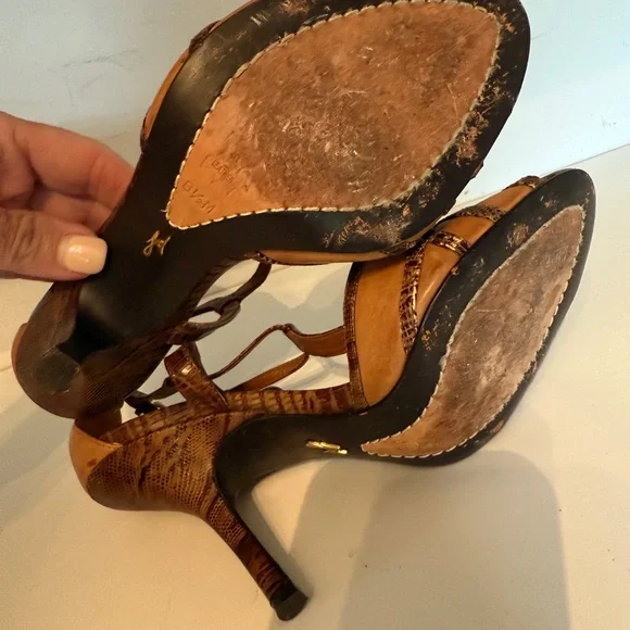 JV Vincent Brown Strappy leather Sandals open toe heel back 8.5M vintage look - Picture 9 of 14